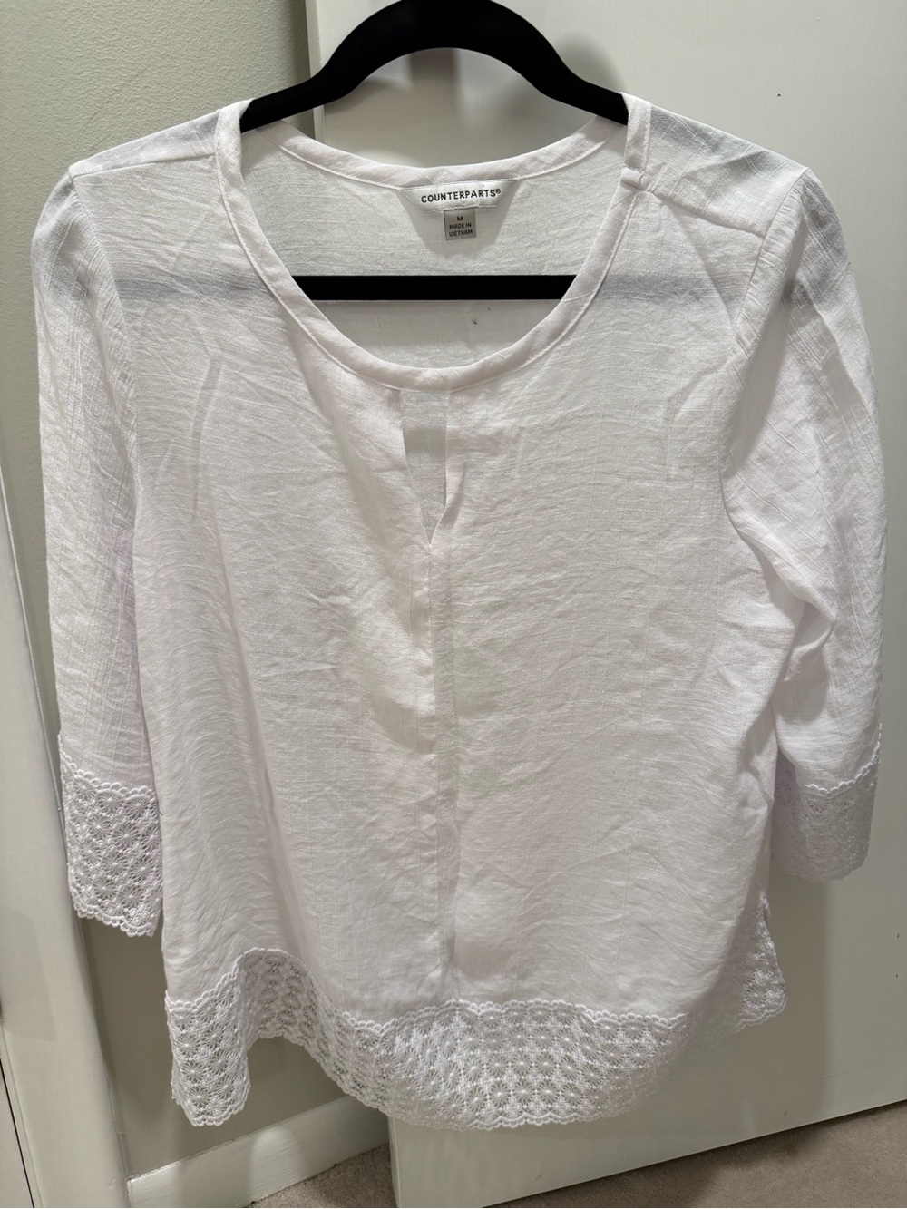 Counterparts White Cotton Lace-Trim Peasant Blouse
